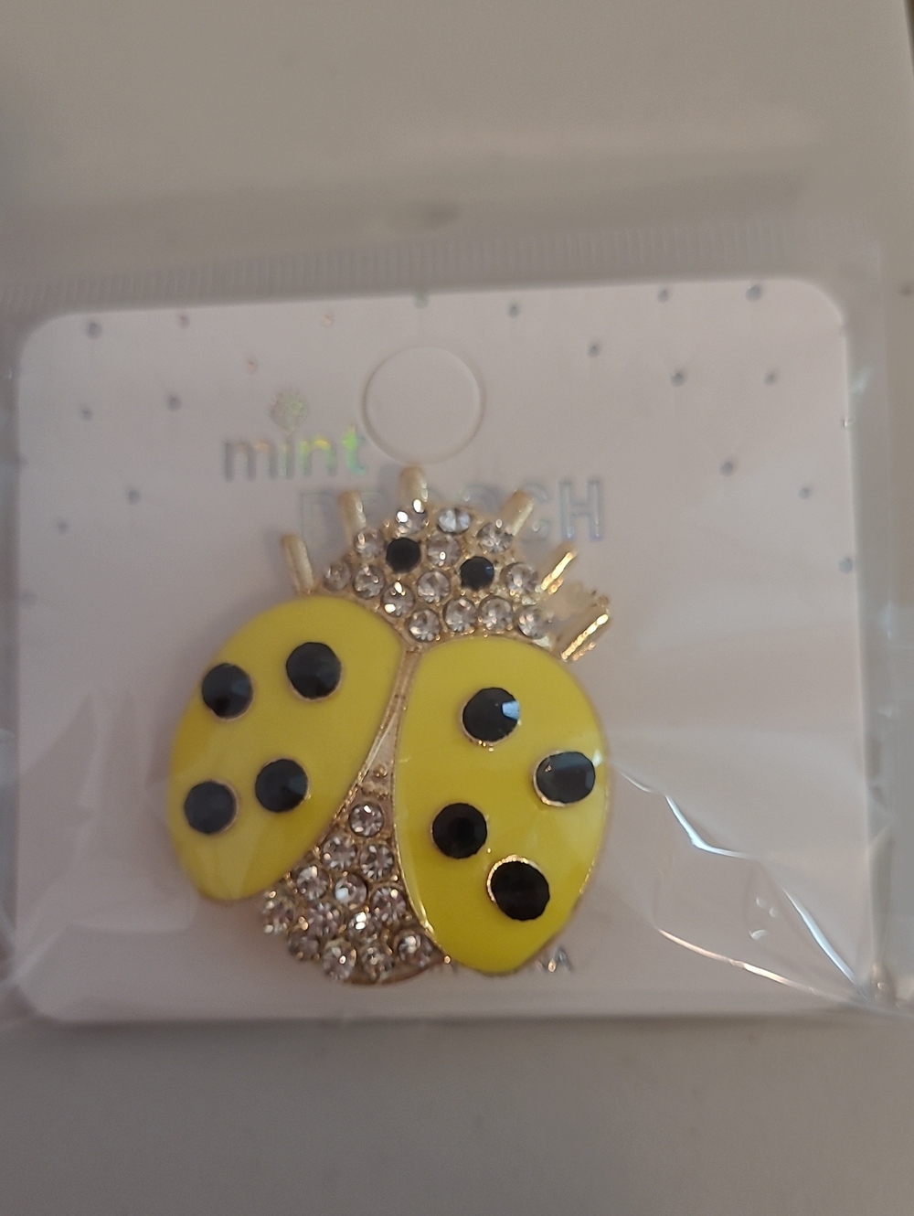 Mint Yellow Ladybug Pin with Black Spots